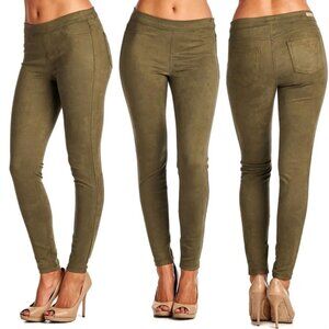 Sneak Peek Faux Suede Skinny Pants Legging Tan Olive Green Size L